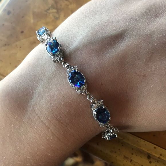 Blue Brazilian Petalite White Zircon Sterling Silver Toggle Bracelet - Picture 1 of 8